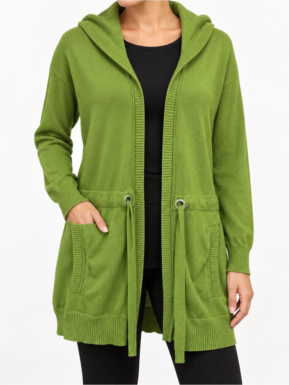 Kenneth Cole New York Kiwi Green Hooded Longline Cardigan M